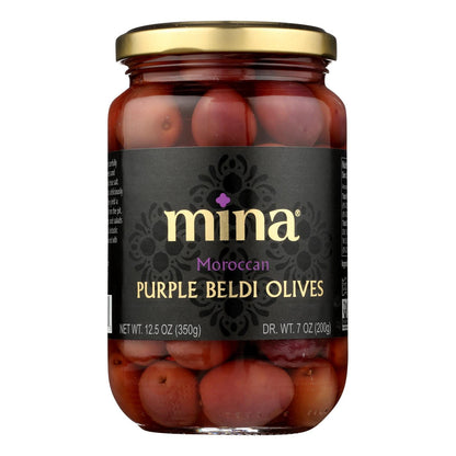 Mina Olives Purple Beldi, Rich Flavor and Vibrant Hue, Pack of 6, 12.5 Oz