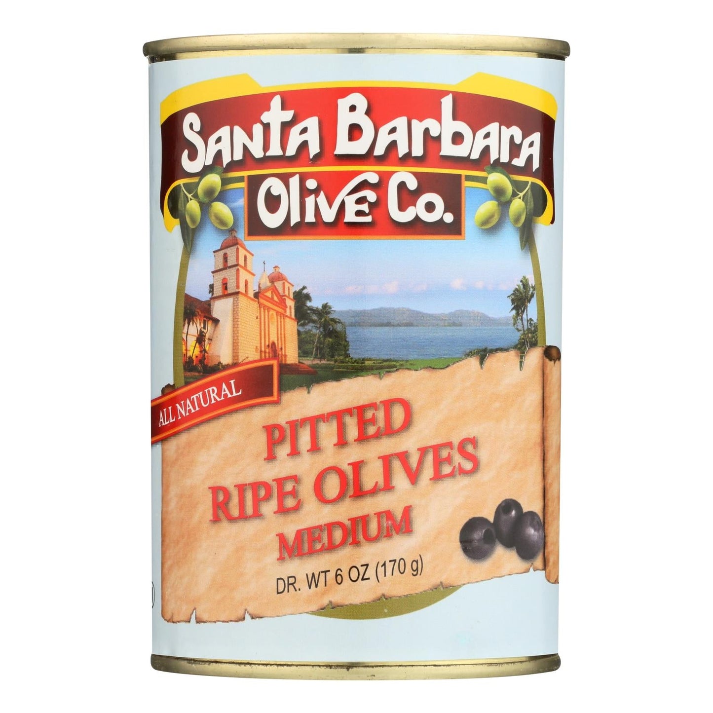 Santa Barbara Olive Co. California Ripe Olives, Medium Pitted, Case of 12, 6 oz.
