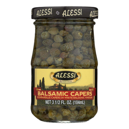 Alessi Premium Capers in White Balsamic Vinegar (Pack of 6 - 3.5 Oz Each)