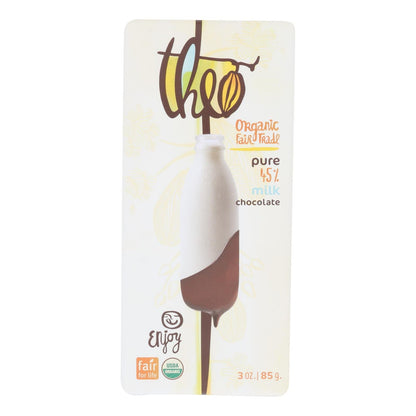 Organic Theo Chocolate Bar - Classic Milk (45% Cacao) Pure 3 Oz Bars (Pack of 12)