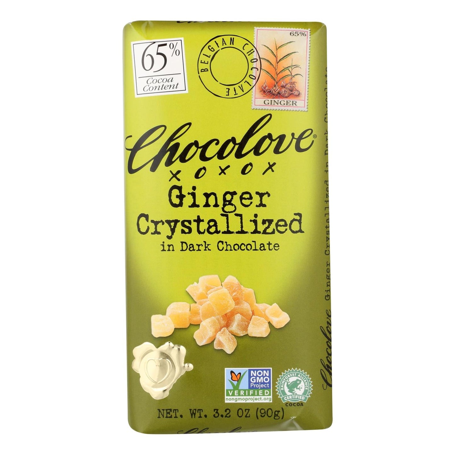 Chocolove Premium Dark Ginger Crystallized Chocolate Bars - 3.2 Oz Each (Pack of 12)