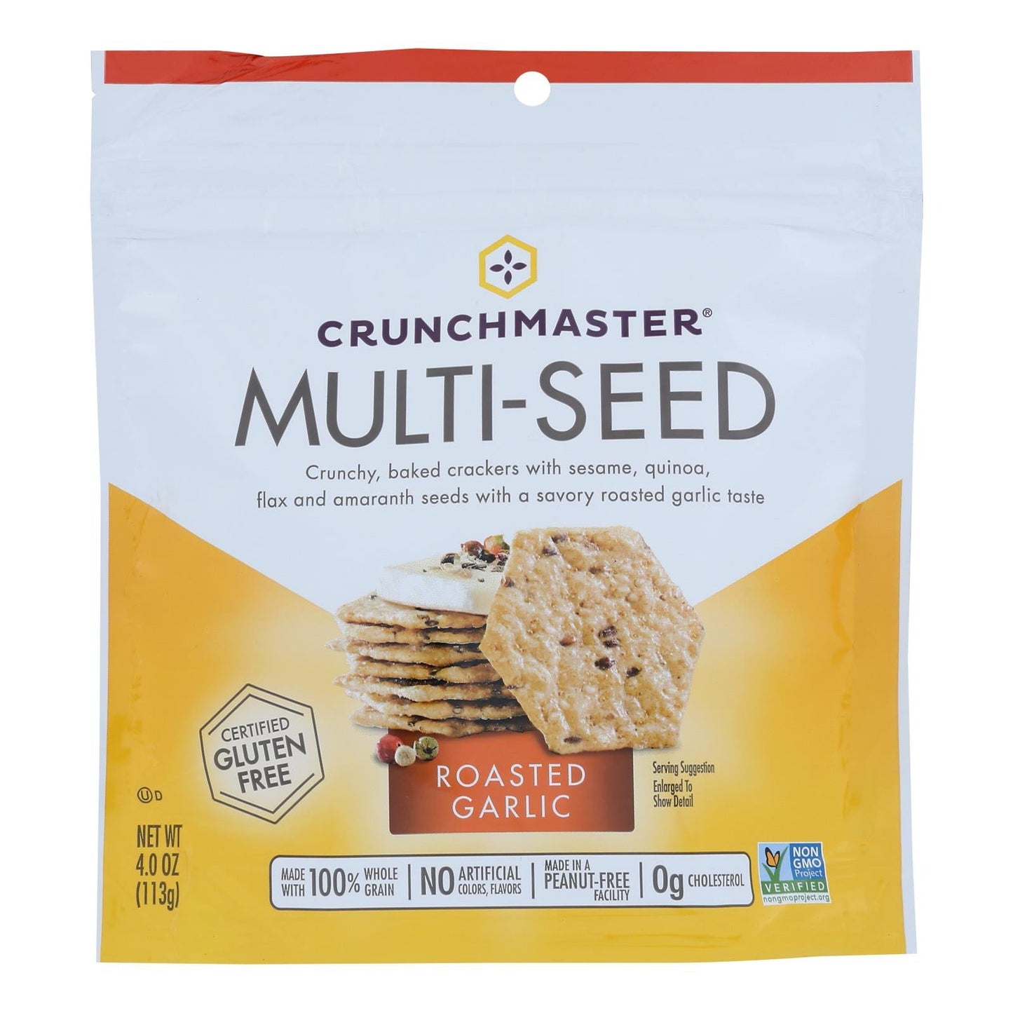 Crunchmaster Multiseed Cracker Roasted Garlic, 4 Oz. (Pack of 12)