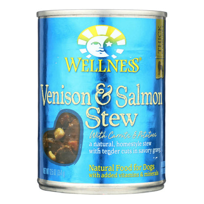 Wellness Pet Products Dog Food - Venison and Salmon with Potatoes and Carrots (Pack of 12) - 12.5 oz.