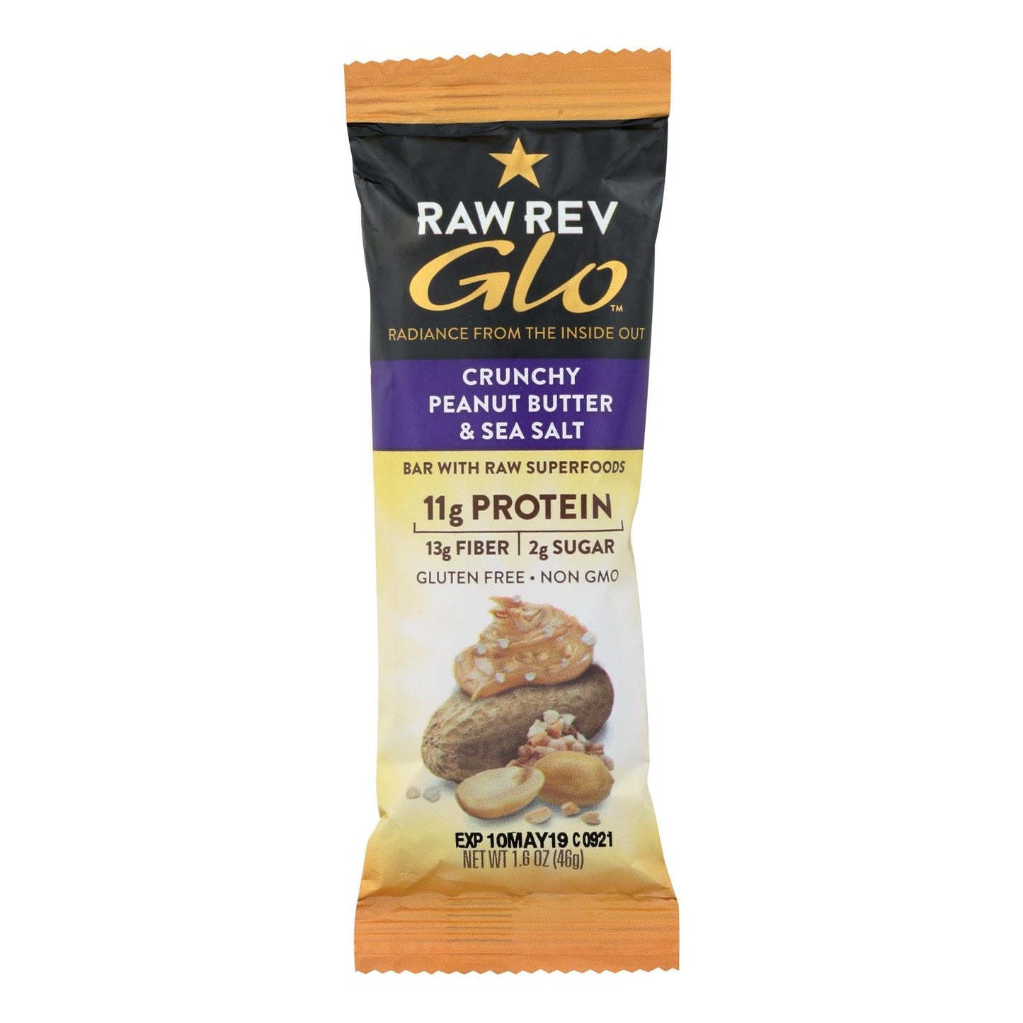 Raw Revolution Glo Crunchy Bars - Peanut Butter, Sea Salt - 12 Pack - 1.6 Oz Each