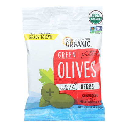 Organic Mediterranean Green Pitted Olives with Herbs, 2.5 Oz (Pack of 12)