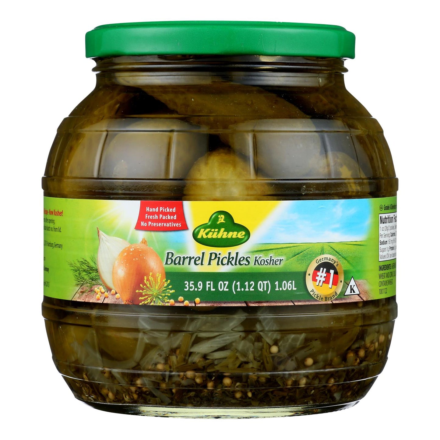 Kuhne Barrel Pickles - Case of 6 - 34.2 Oz Glass Jars