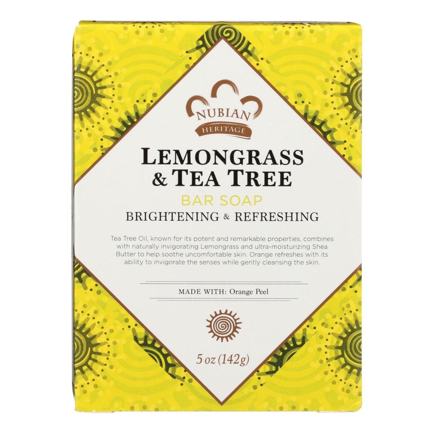 Nubian Heritage Lemongrass and Tea Tree Bar Soap with Orange Peel - 5 Oz