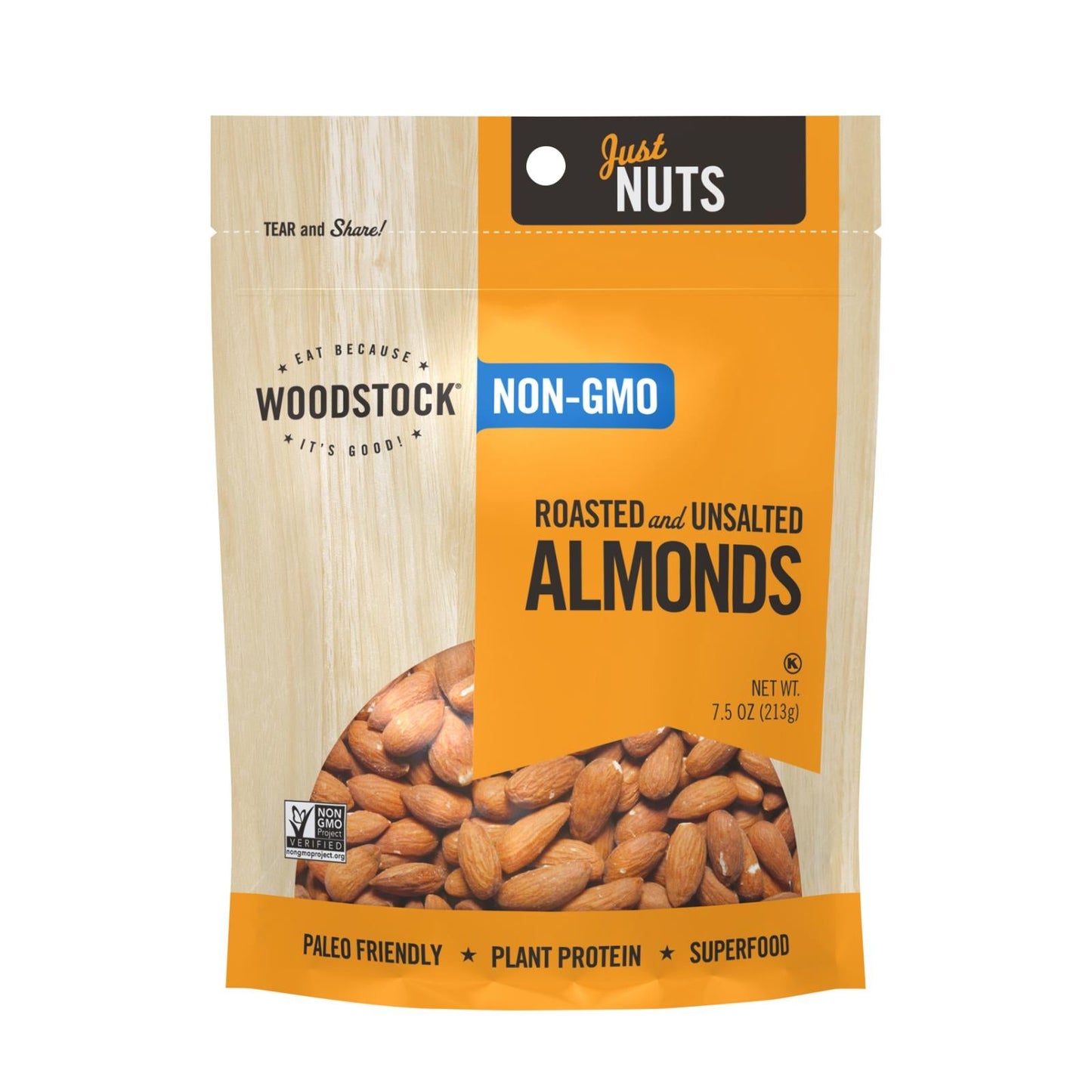 Woodstock Roasted and Unsalted Non-GMO Almonds (Pack of 8 - 7.5 Oz.)