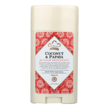 Nubian Heritage Coconut and Papaya Deodorant - All Natural, 24 Hour Protection, with Vanilla Oil, 2.25 Oz