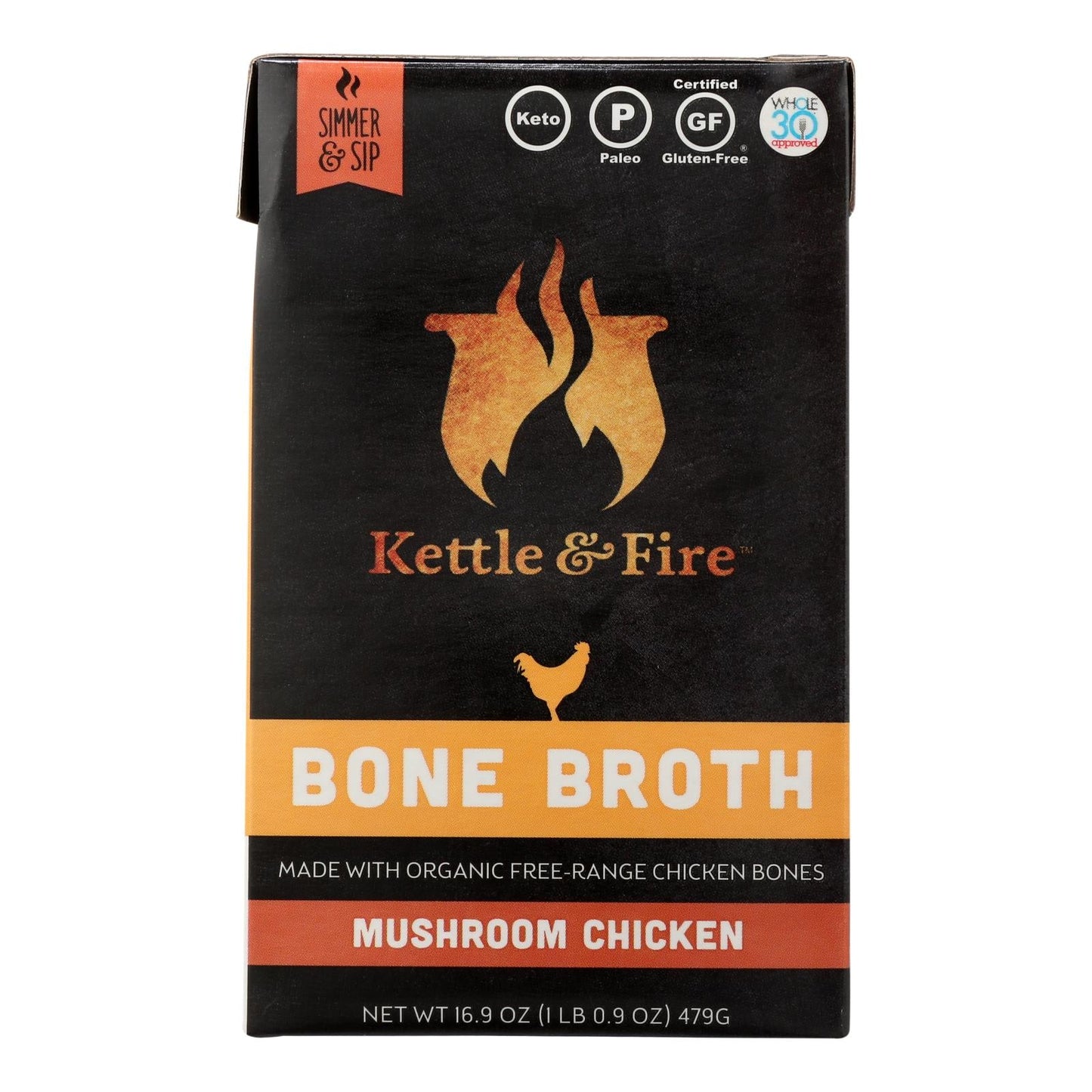 Kettle & Fire Organic Mushroom Chicken Bone Broth (6-Pack, 16.9 Oz. Each)