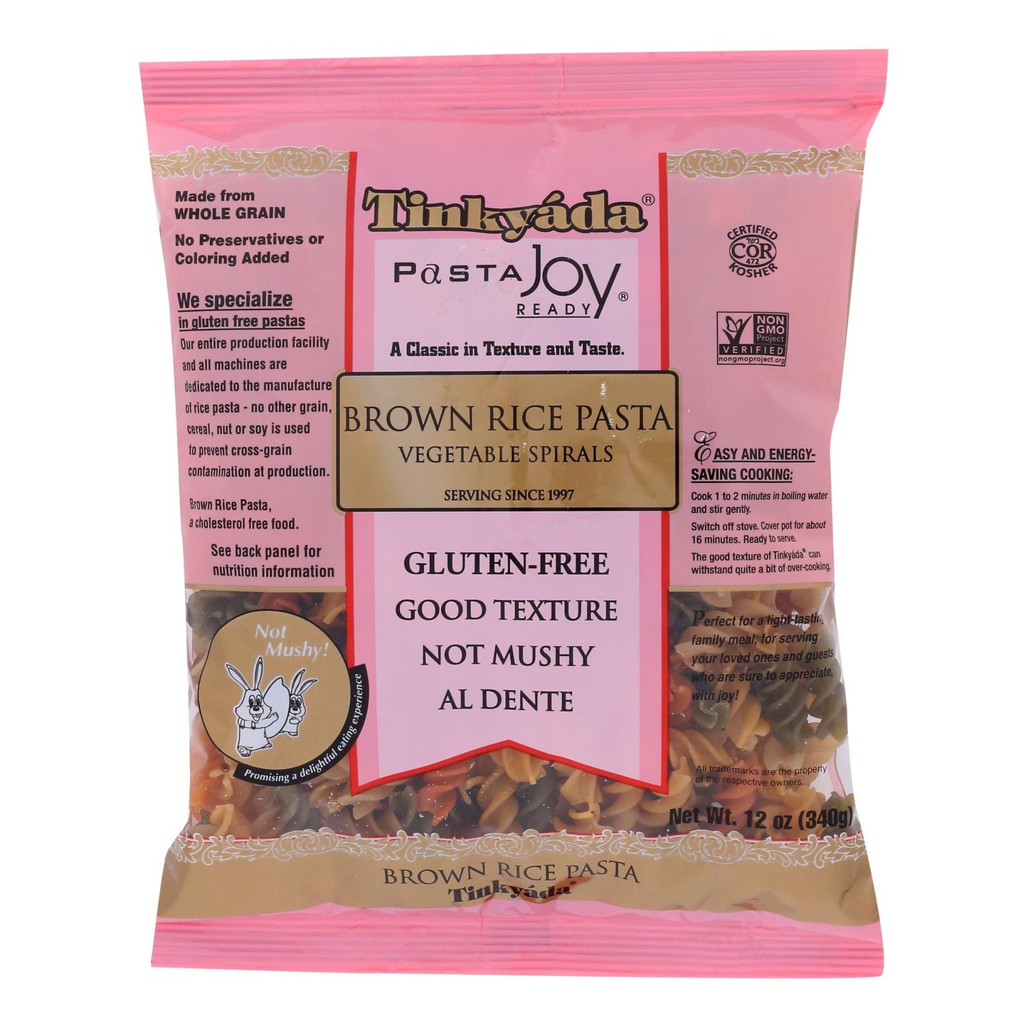 Tinkyada Brown Rice Pasta Vegetable Spirals, 12 oz, Pack of 12