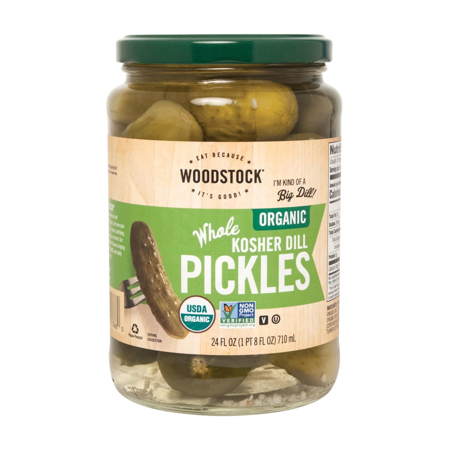Woodstock Organic Kosher Whole Dill Pickles, 6-Pack of 24 Oz.