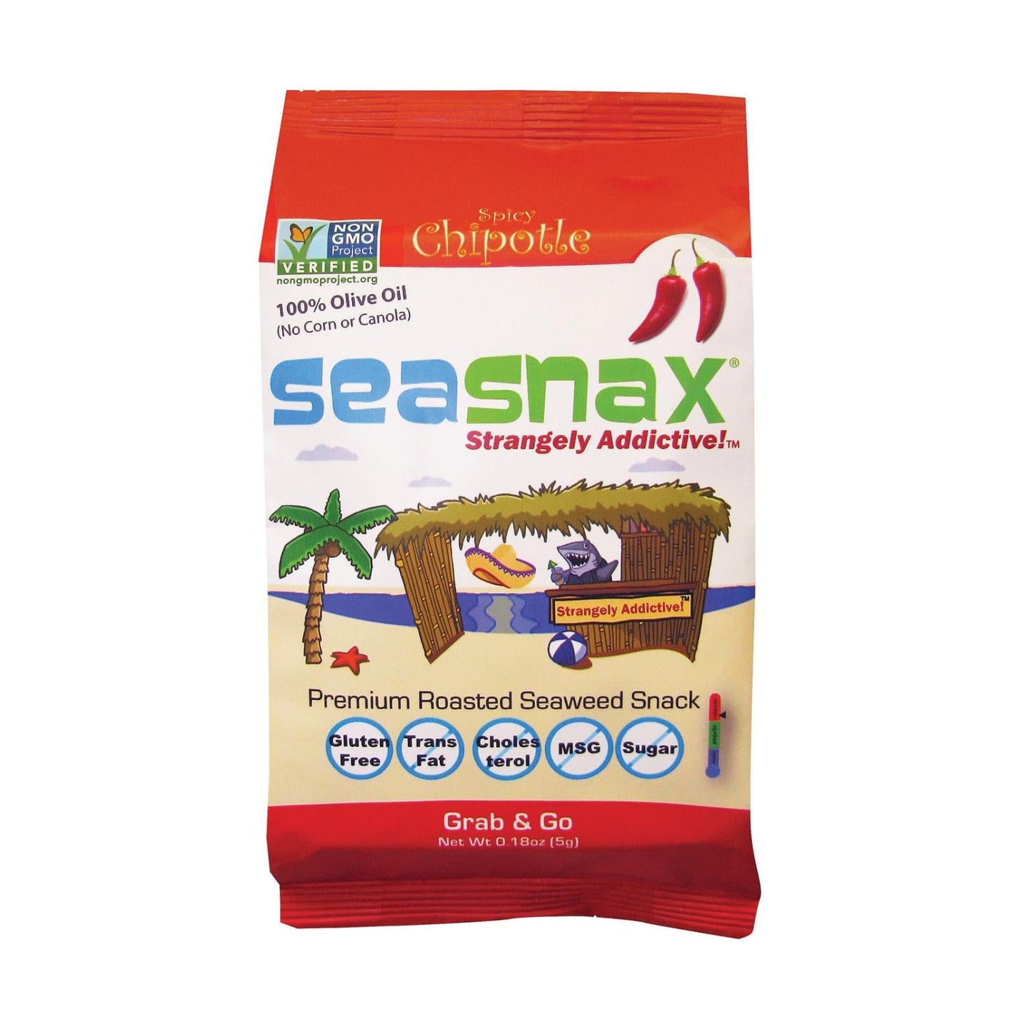 Seasnax Organic Premium Chipotle Roasted Seaweed Snack, 0.18 Oz (Pack of 24)
