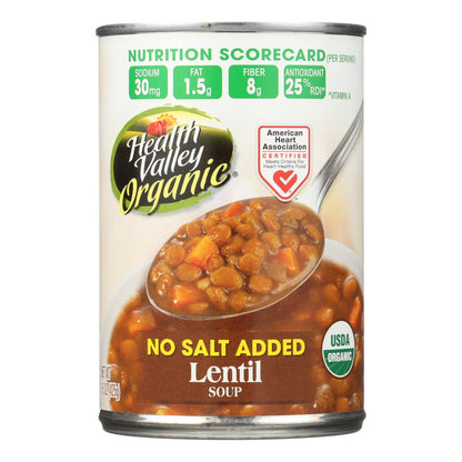Health Valley Organic Lentil Soup, Pack of 12 - 15 Oz. Cans, No Salt Added