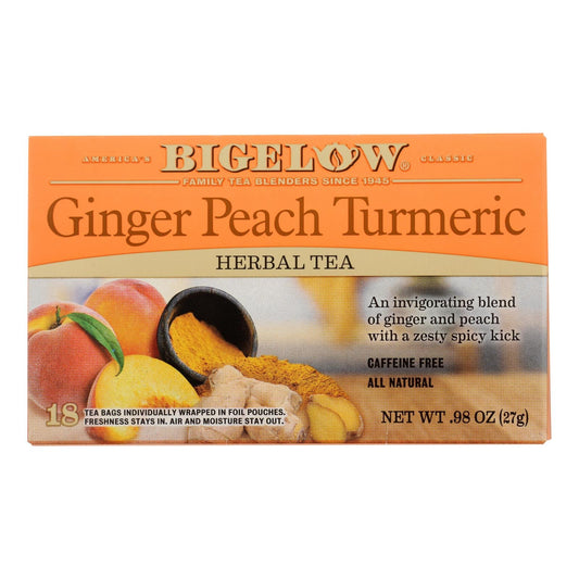 Bigelow Ginger Peach Turmeric Herbal Tea (Pack of 6 - 18 Tea Bags)