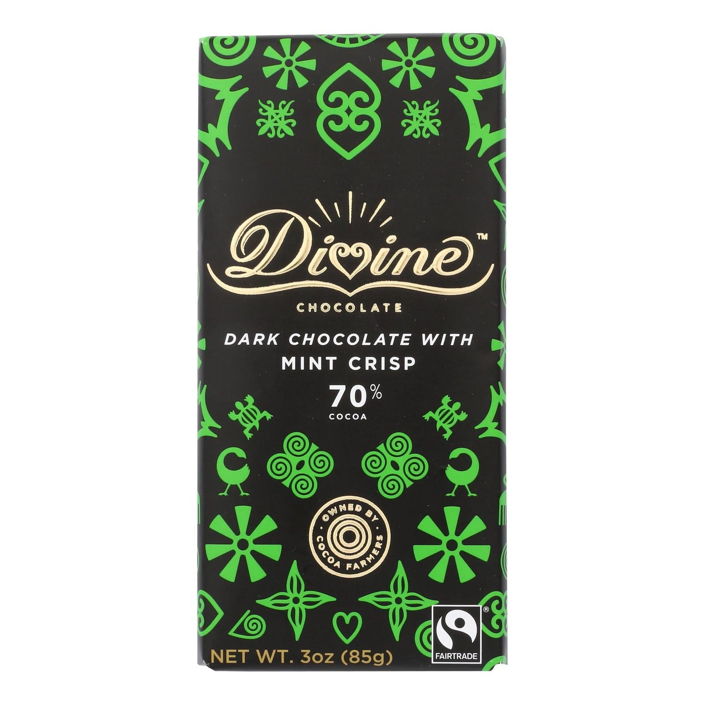 Divine Dark Chocolate Bar with Mint Crisp (Pack of 12 - 3 Oz.)
