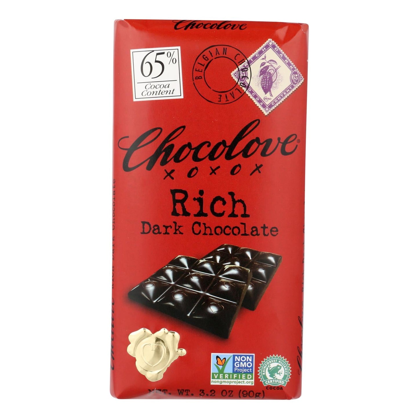 Chocolove Xoxox Dark Rich Chocolate Bar (Pack of 12) 3.2 Oz