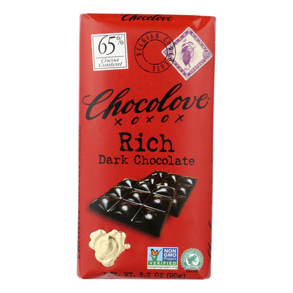 Chocolove Xoxox Dark Rich Chocolate Bar (Pack of 12) 3.2 Oz