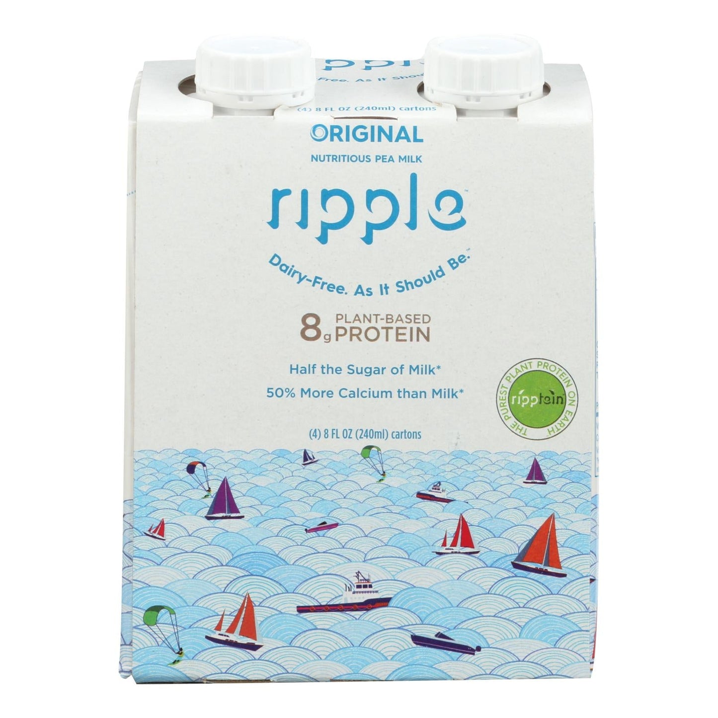 Ripple Plant-Based Original Pea Protein Aseptic Milk (Pack of 4 - 8 Fl Oz. each)