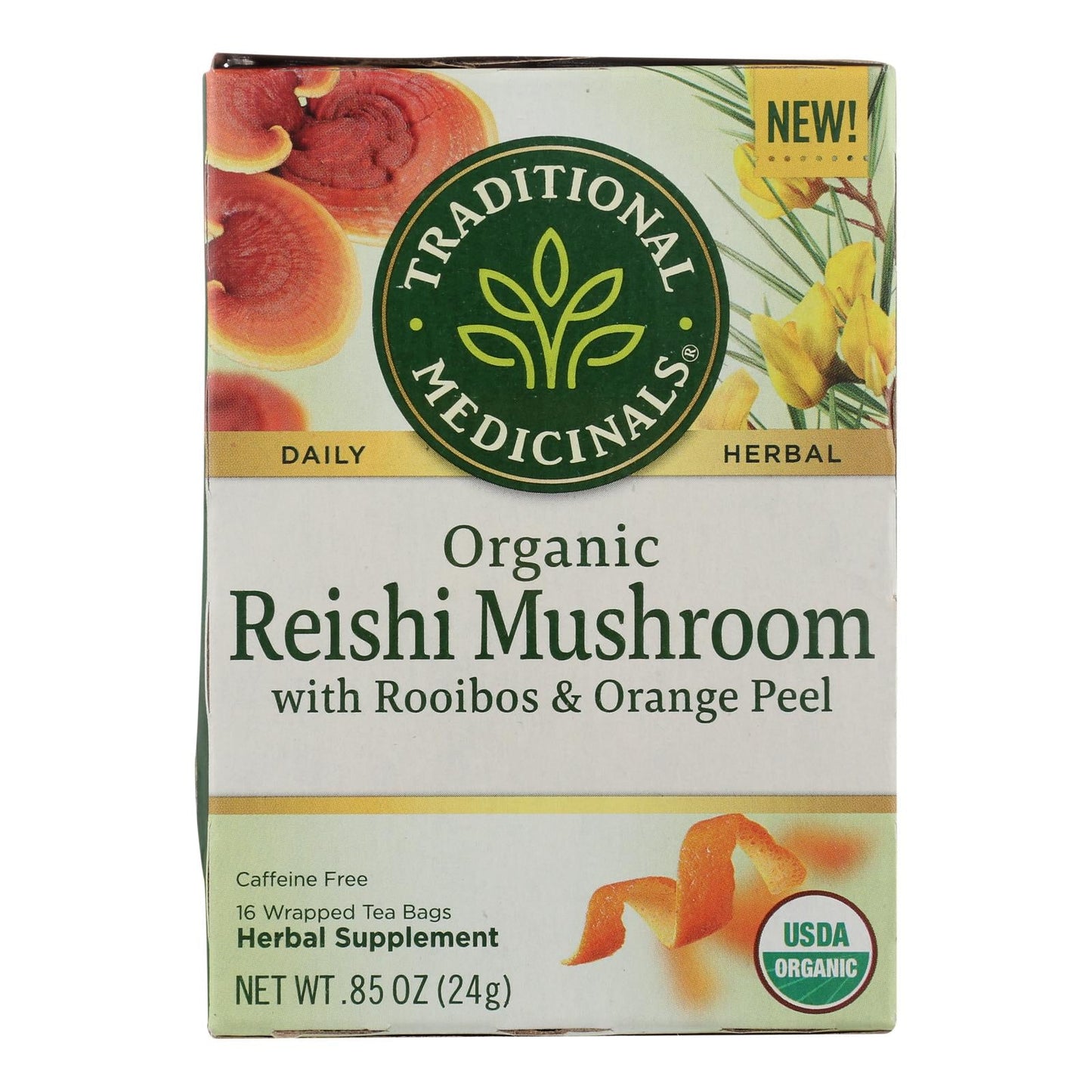 Traditional Medicinals Reishi Organic Mushroom Herbal Tea, Stress Relief Support, 16 Tea Bags (Pack of 6)