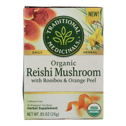 Traditional Medicinals Reishi Organic Mushroom Herbal Tea, Stress Relief Support, 16 Tea Bags (Pack of 6)
