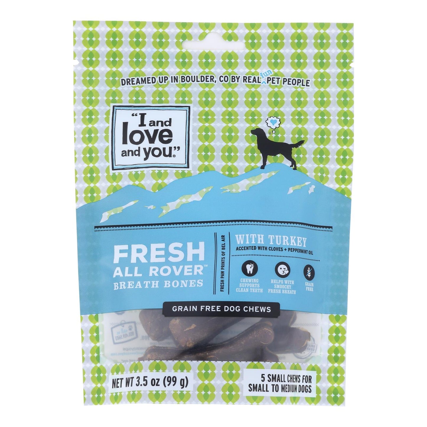 I and Love and You Dog Treats, Fresh Breath Rover Bones (Pack of 6)