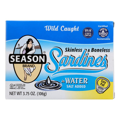 Season Skinless and Boneless Sardines in Water with Salt (Pack of 12) - 3.75 Oz Each