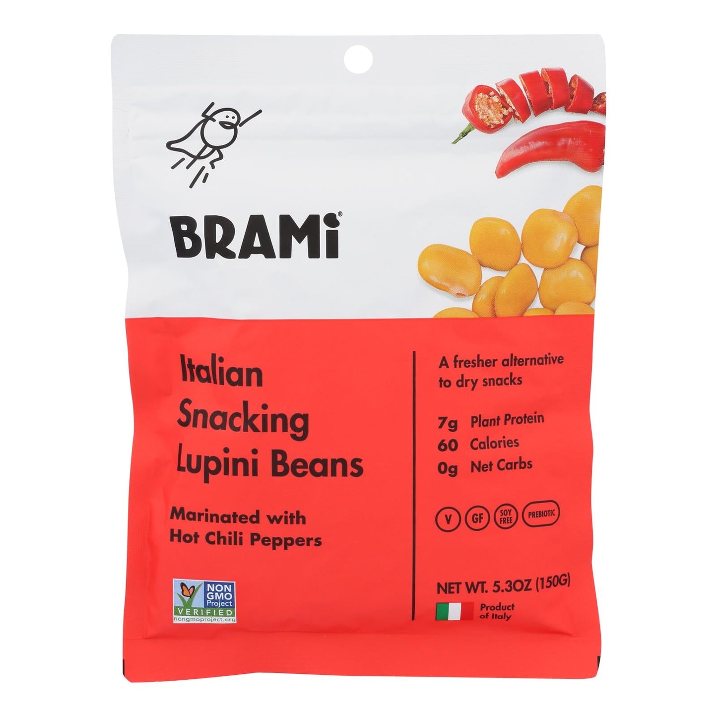Brami Lupini Beans - 8 Pack, Fiery Hot Pepper Flavor