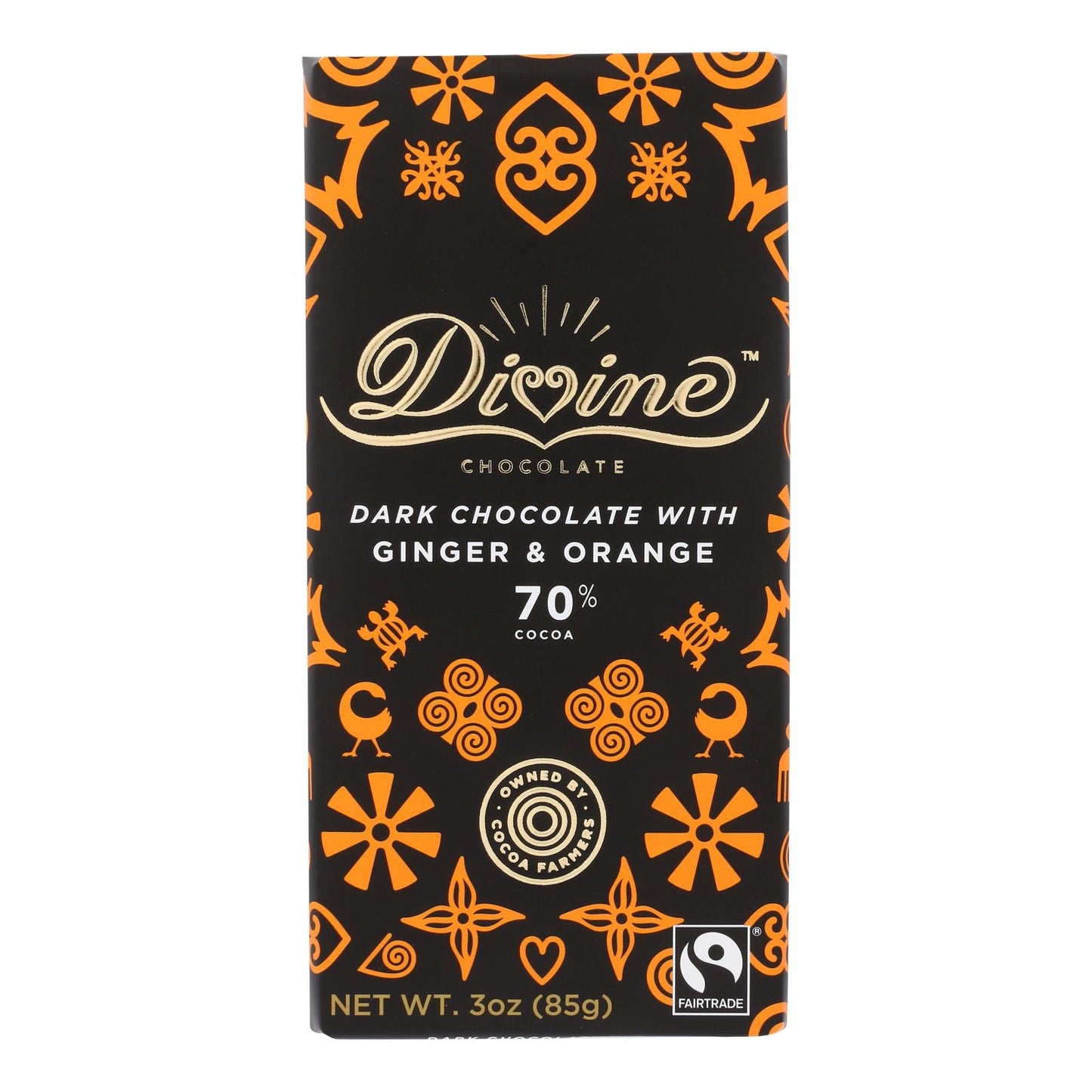Divine - Bar Dark Chocolate 70% Gng/orng - Case Of 12 - 3 Oz