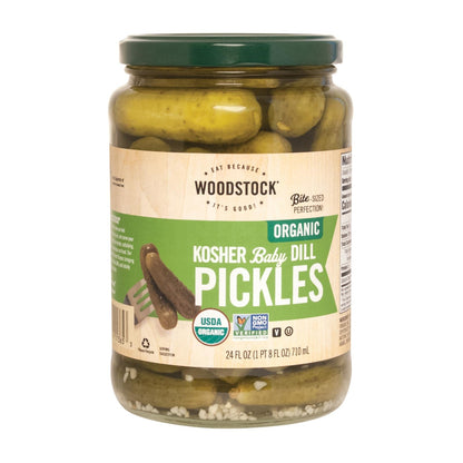 Woodstock Organic Kosher Baby Dill Pickles (Pack of 6 - 24 oz.)