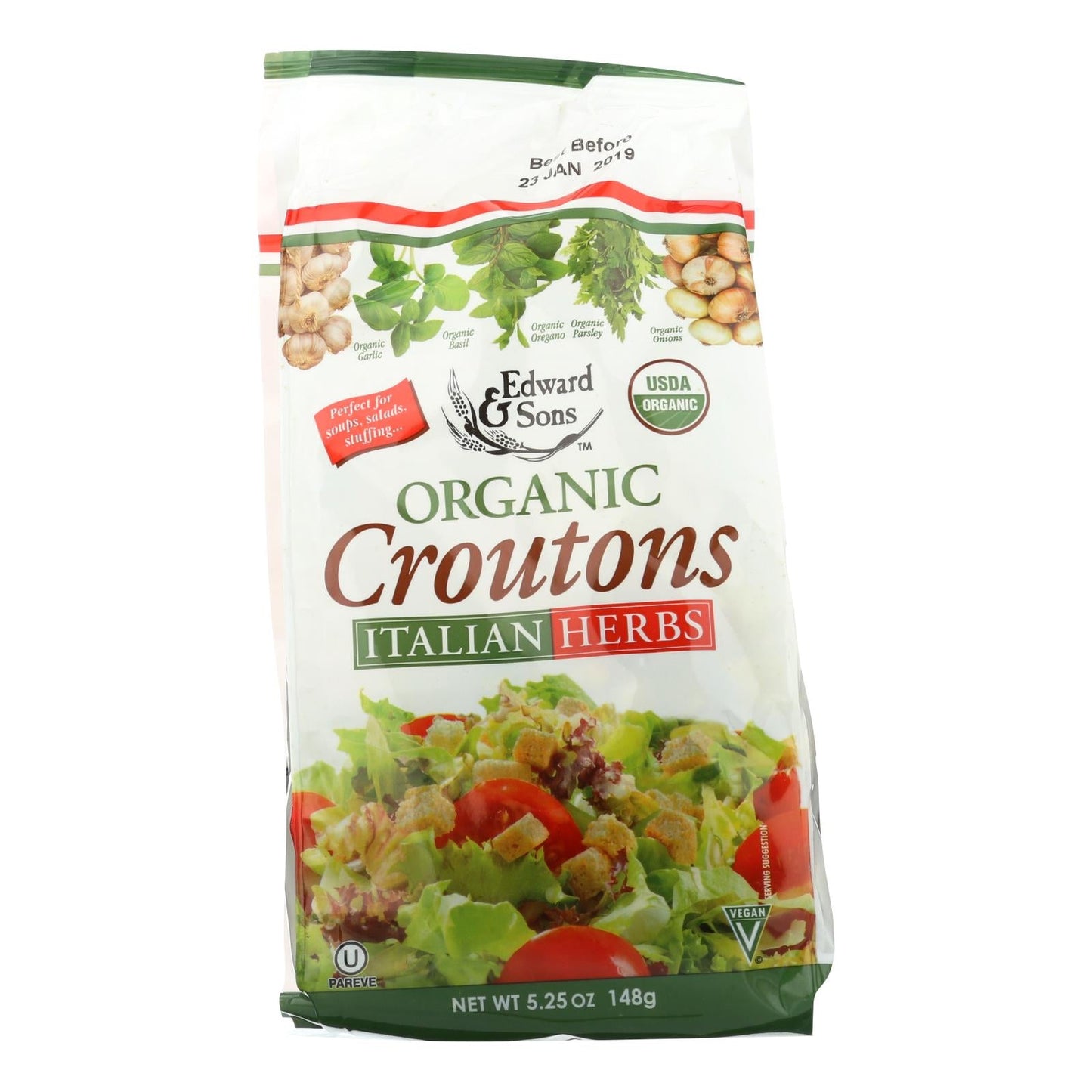 Edward & Sons Organic Italian Herbs Croutons (Pack of 6) - 5.25 Oz.