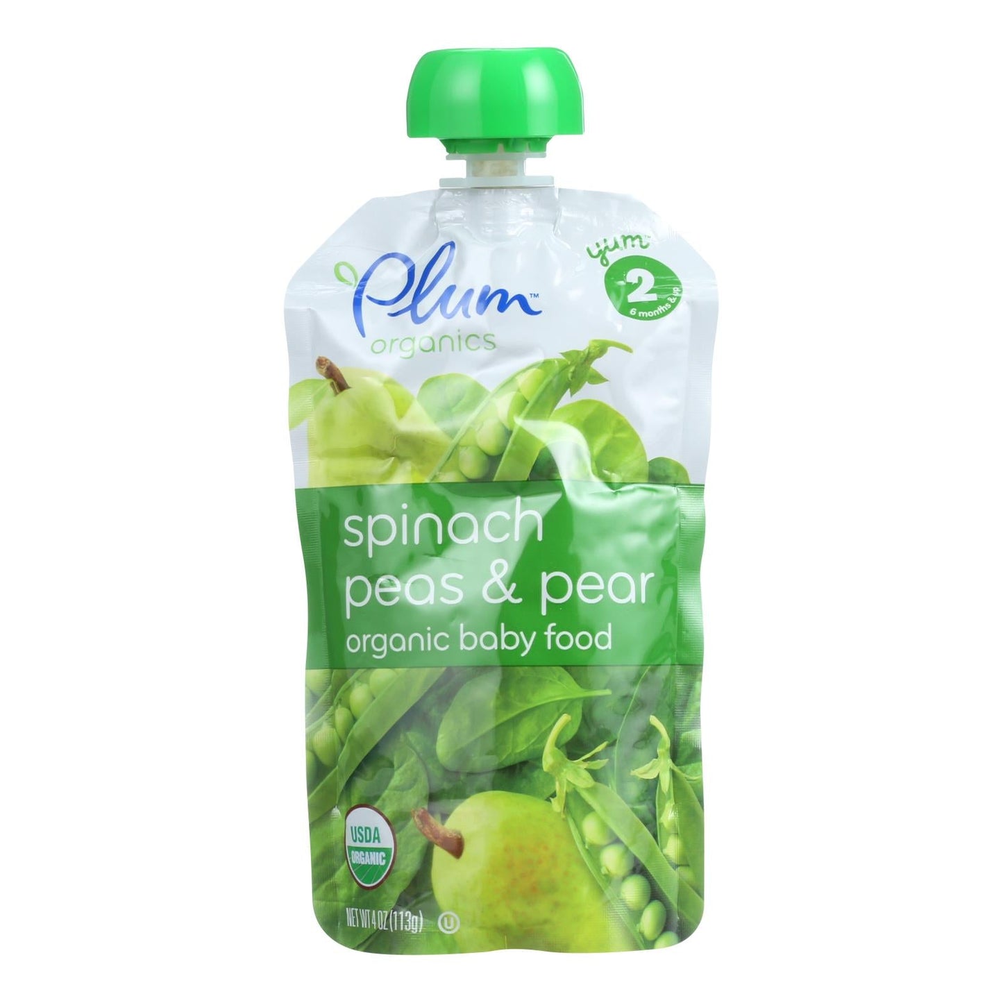 Plum Organics Stage 2 Spinach, Peas, and Pear Puree, 6 Pack, 3.5 Oz. Organic Baby Food