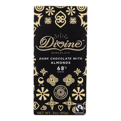 Divine Dark Chocolate Bar with Almonds (Pack of 12 - 3 Oz.)