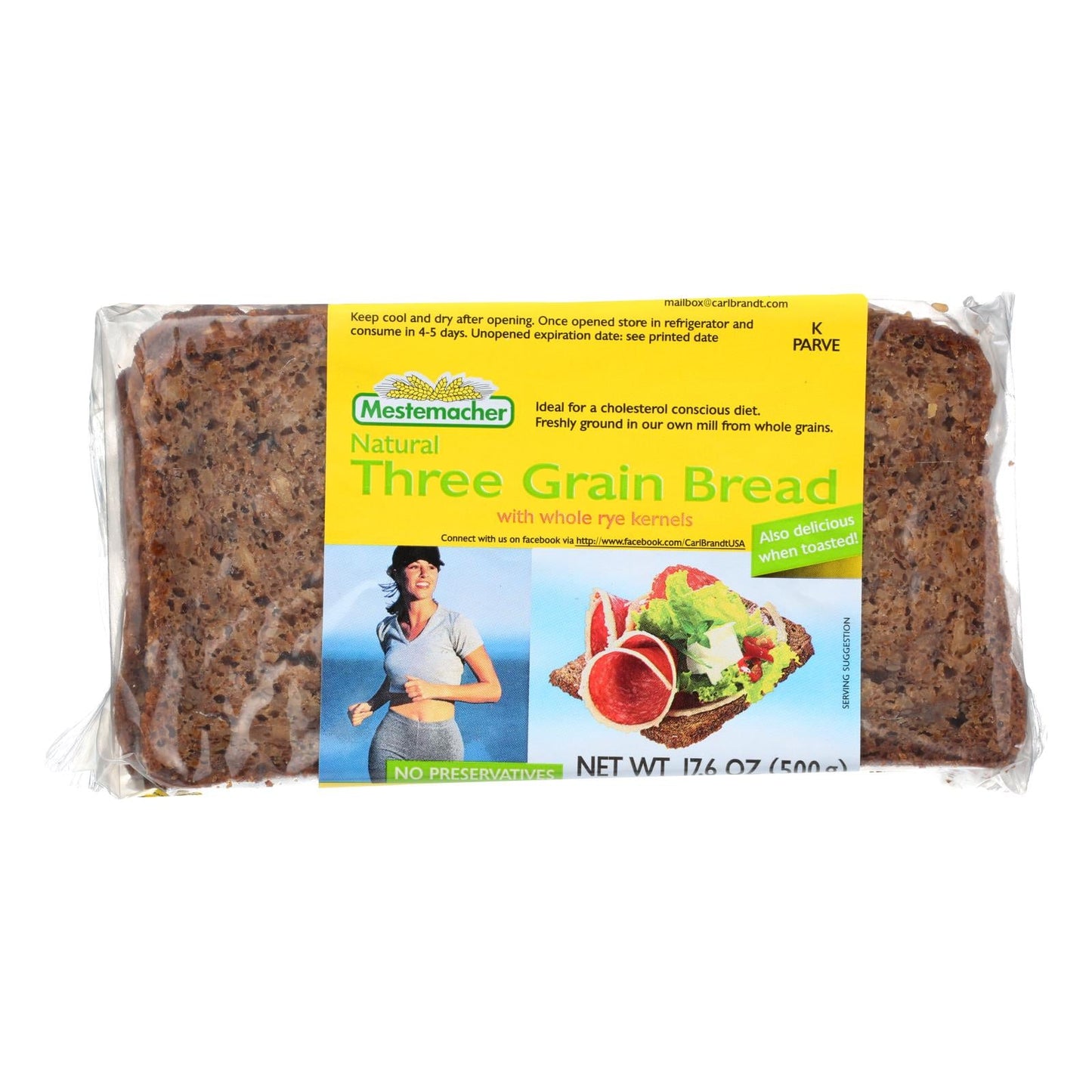 Mestemacher Three Grain Bread, Enriched with Flax, Sunflower, and Sesame Seeds (Pack of 12 - 17.6 Oz)