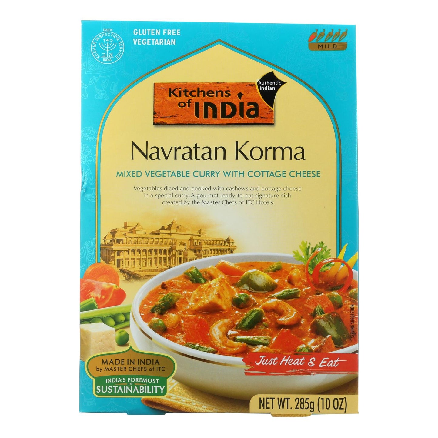 Kitchen Of India Dinner - Mixed Vegetable Curry with Paneer Navratan Korma - 10 Oz (Pack of 6)
