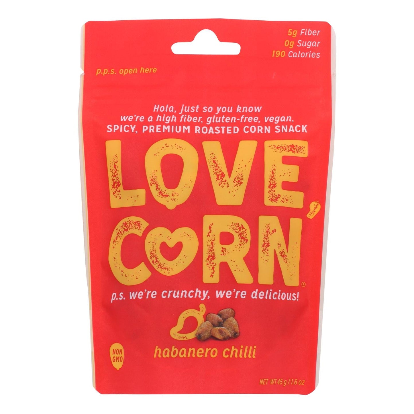 Love Corn Roasted Corn Habanero 10-Pack 1.6 Oz. Bags