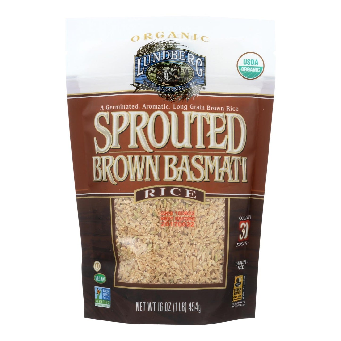Lundberg Family Farms Sprouted Brown Basmati Rice, 6 x 1 Lb. Packs