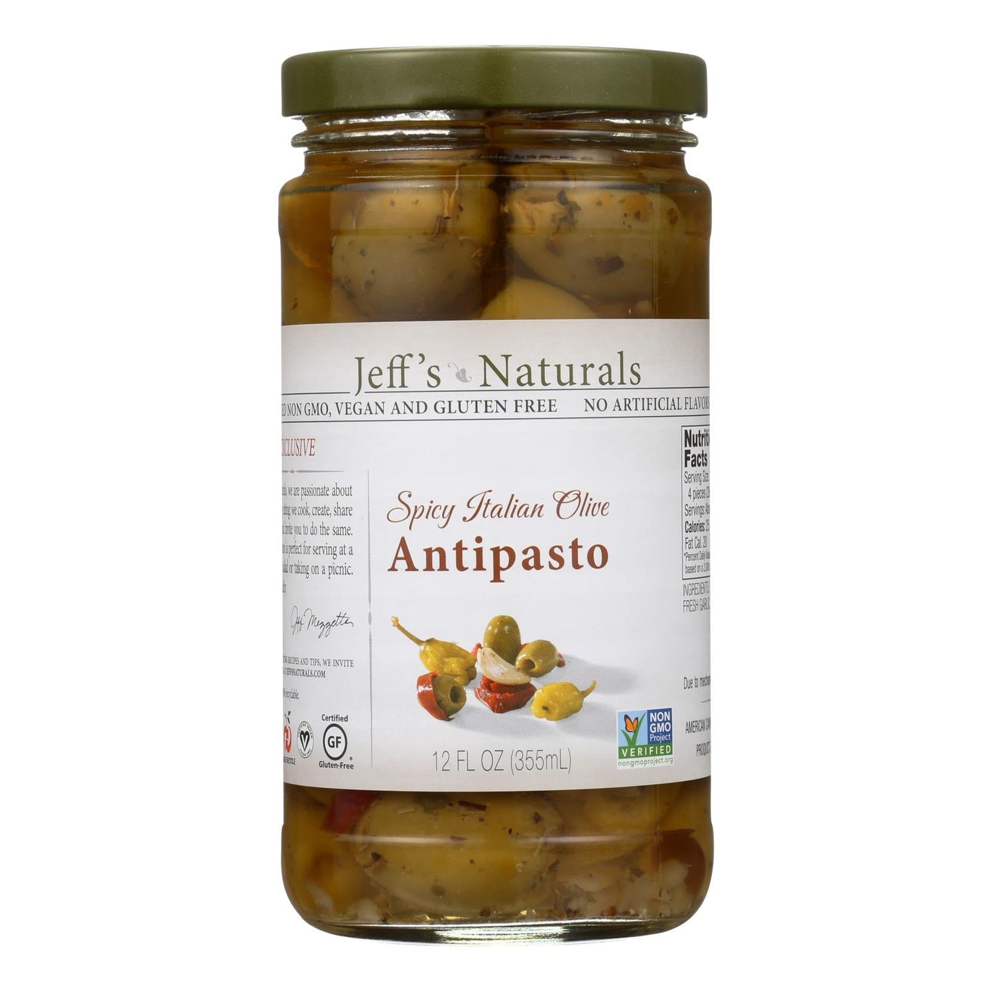 Jeff's Natural Antipasto, Gourmet Italian Appetizer, Olives, Peppers & Vegetables, Case of 6, 12 Oz Jars
