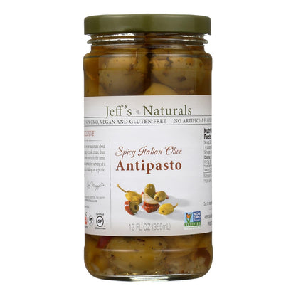 Jeff's Natural Antipasto, Gourmet Italian Appetizer, Olives, Peppers & Vegetables, Case of 6, 12 Oz Jars