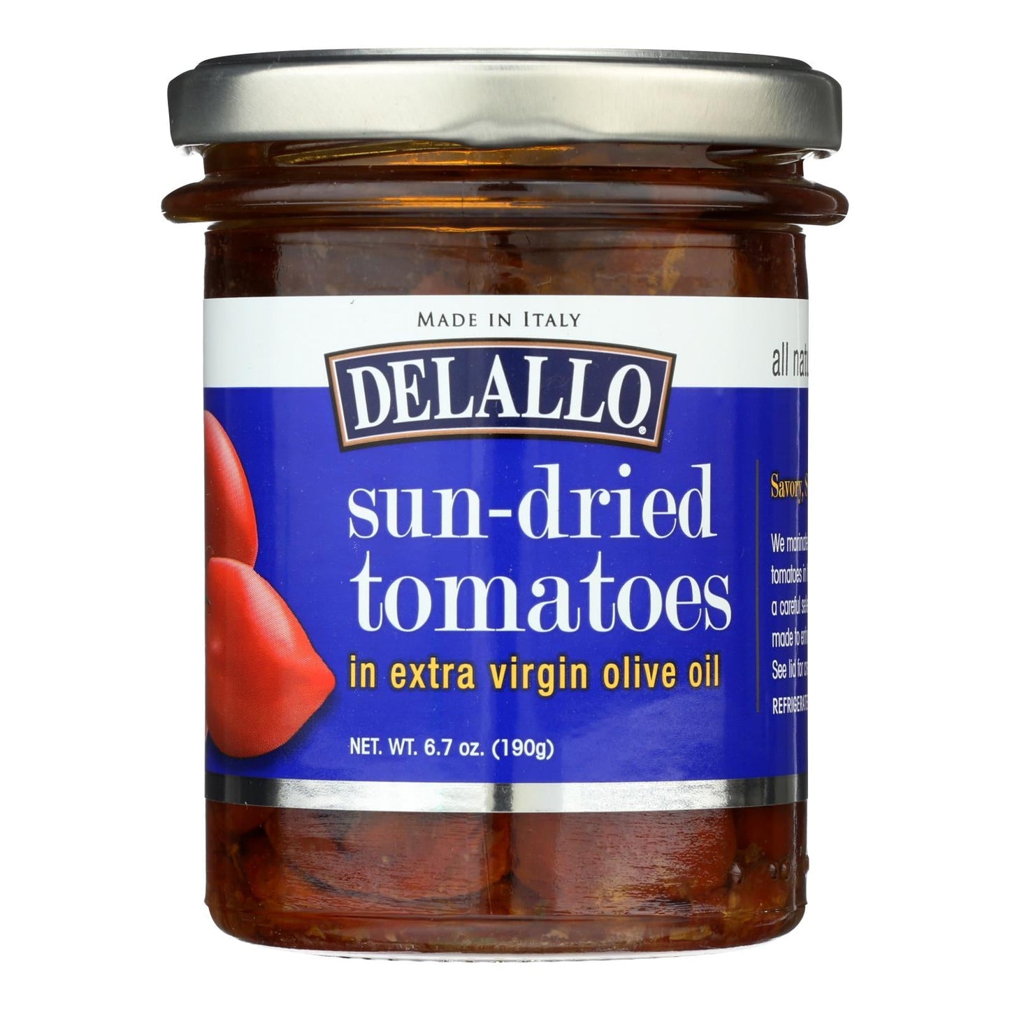 DeLallo Whole Sun-Dried Tomatoes in Extra Virgin Olive Oil, Made in Italy, 6 x 6.7 Oz Case, Kosher, Gluten-Free