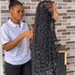 Crush Bohemian Cornrow Braided Wig, Swiss Full Lace, Black Color, Waist Length, Standard Density.