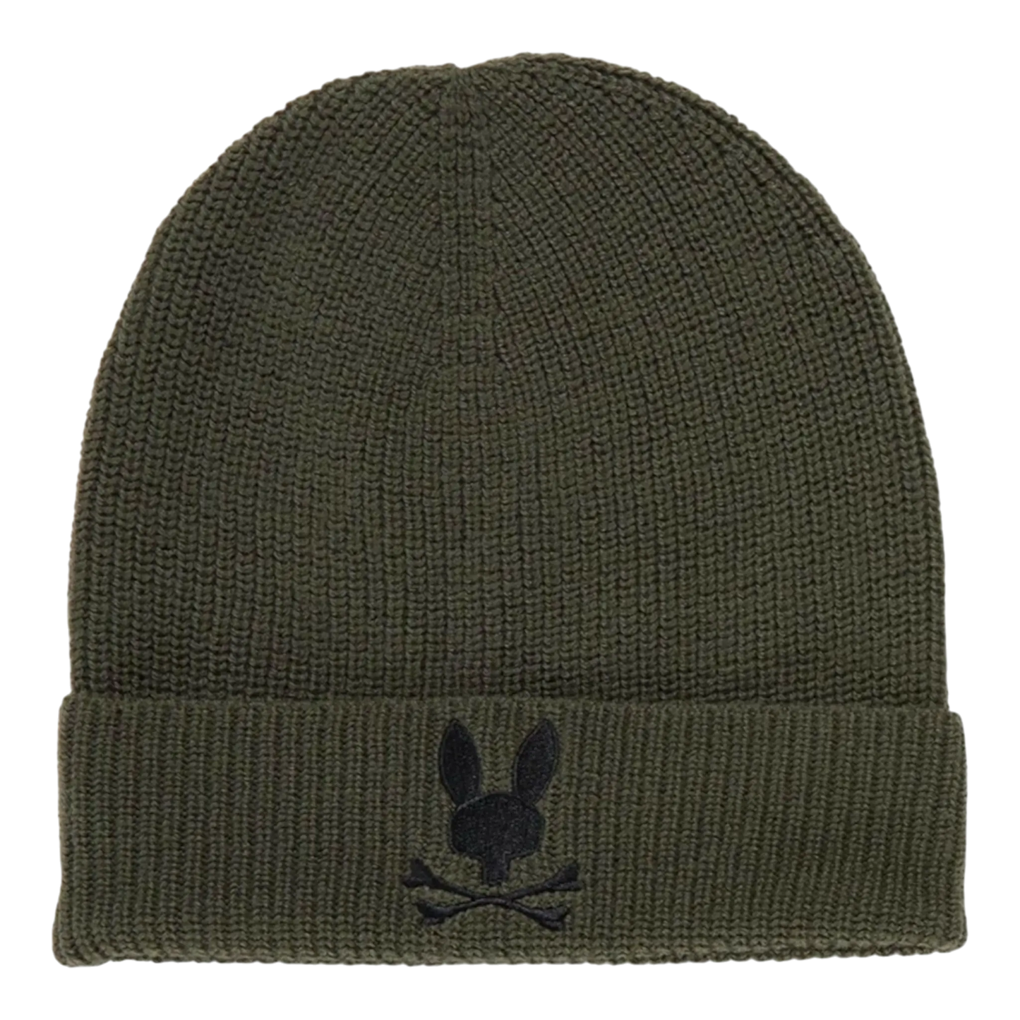 Psycho Bunny Allen Merino Wool Knit Cuff Women Beanie Dark Olive