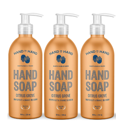 Hand In Hand - Liquid Hand Soap Citrus Grove, (3-Pack, 10oz Bottles)