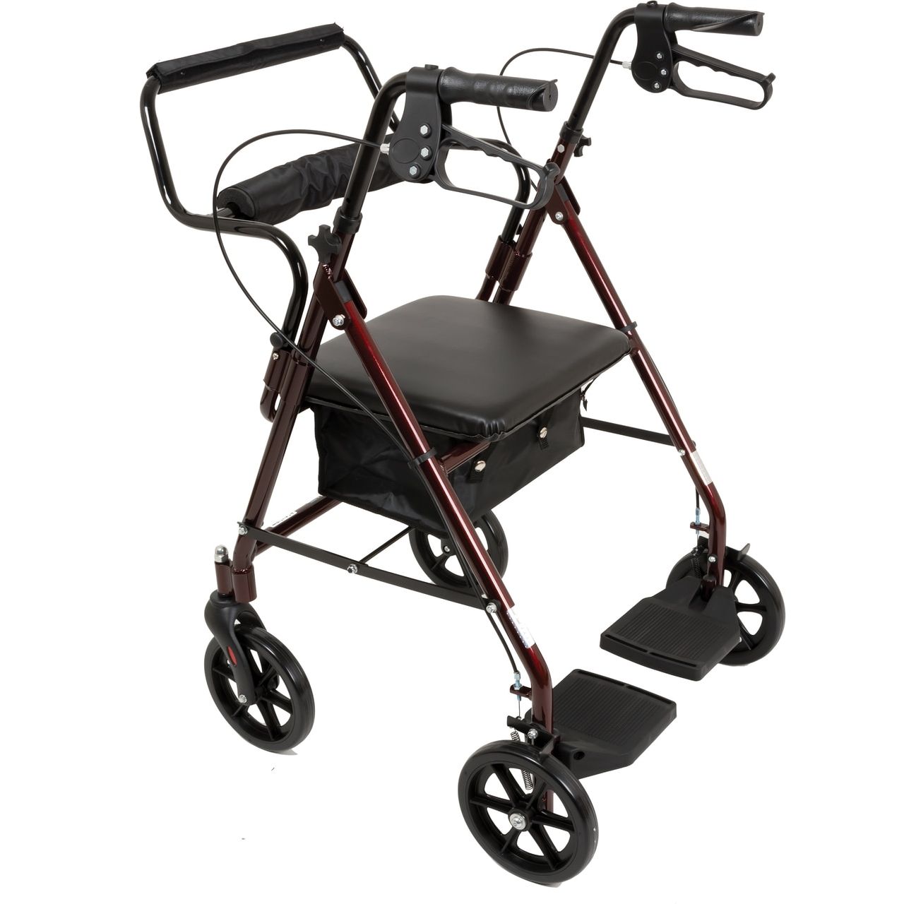 ProBasics Transport Rollator Walker With Seat And Wheels, Folding Walker And Transport Chair, Burgundy