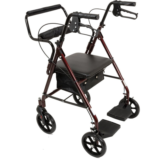 ProBasics Transport Rollator Walker With Seat And Wheels, Folding Walker And Transport Chair, Burgundy