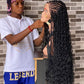 Crush Bohemian Cornrow Braided Wig, Swiss Full Lace, Black Color, Waist Length, Standard Density.