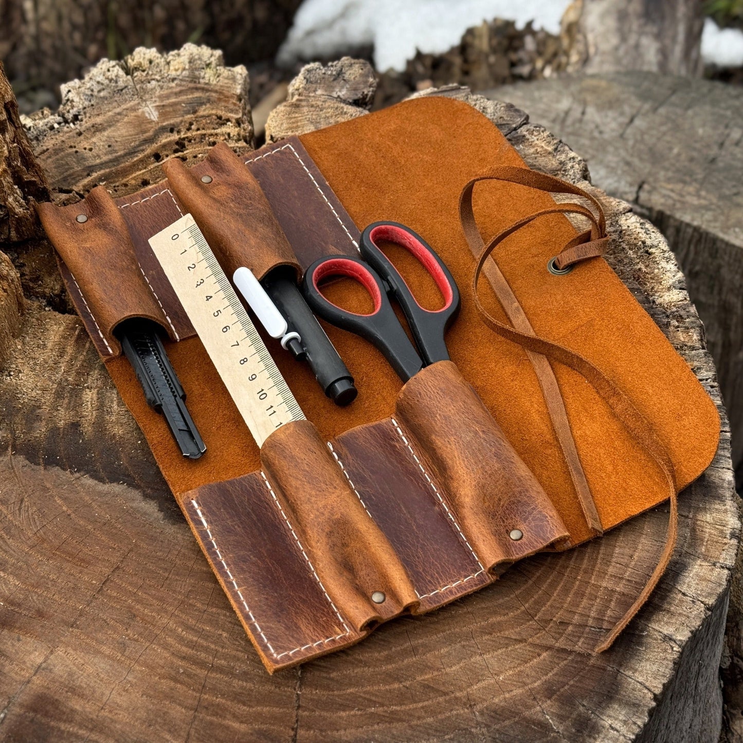 4 Pocket Leather Tool Roll