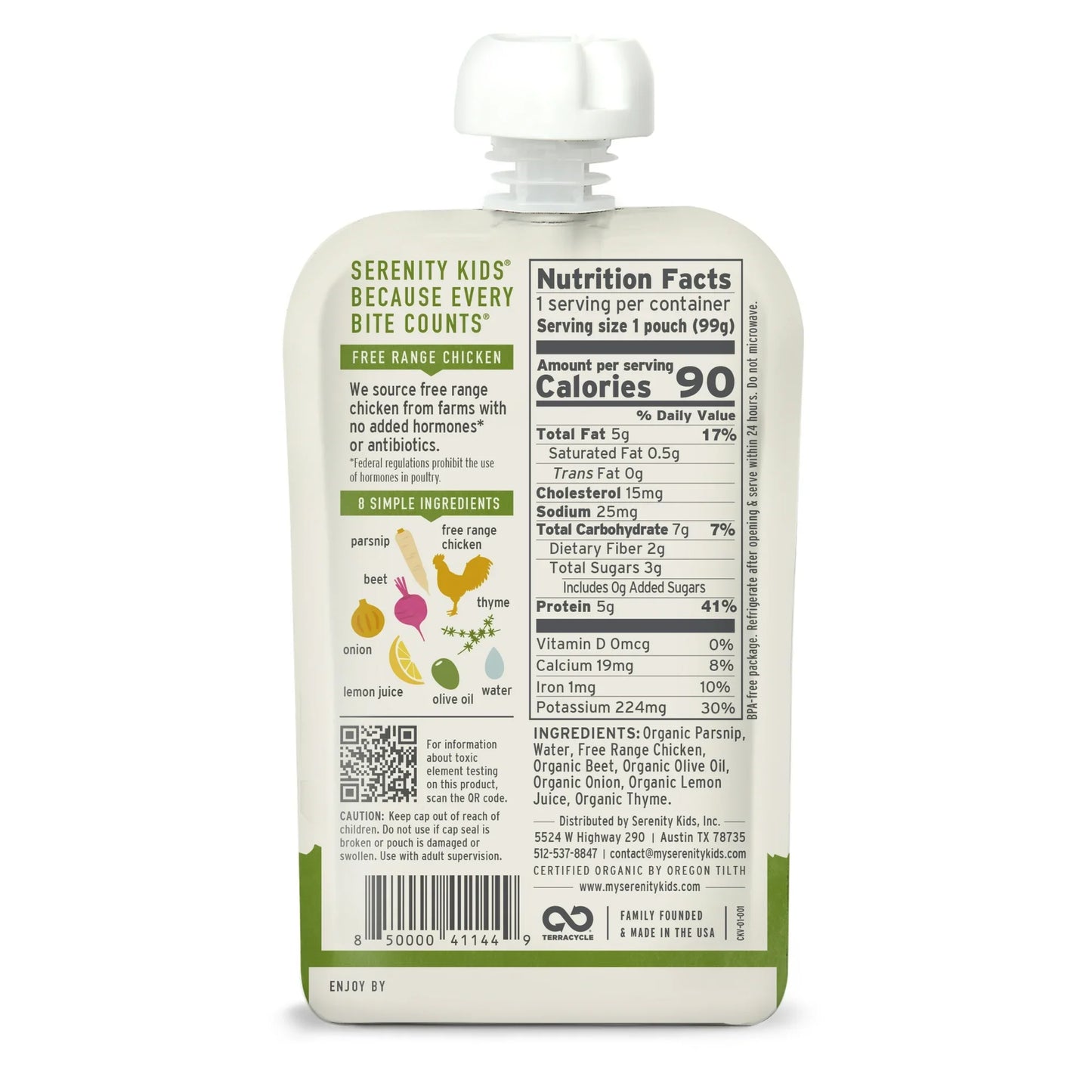 Serenity Kids Chicken Thyme Puree Pouch (Pack of 6) 3.5 Oz