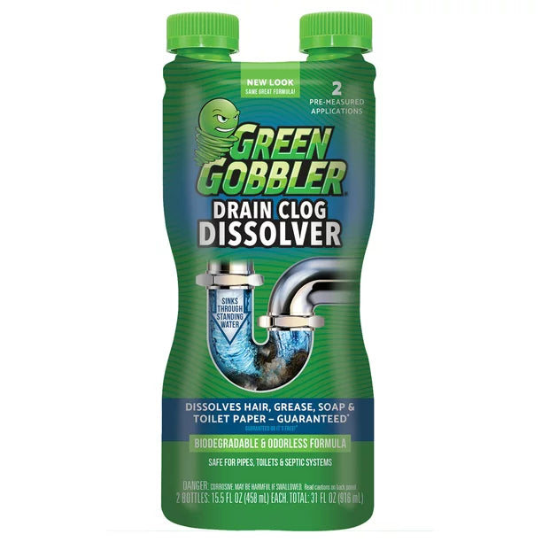Green Gobbler Dual Temperature Drain Clog Dissolver Liquid, (Pack of 6-31 Oz)