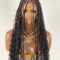 Crush Bohemian Cornrow Braided Wig, Swiss Full Lace, Black Color, Waist Length, Standard Density.